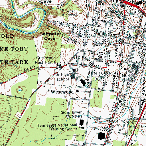 Topographic Map of Westwood Junior High School, TN