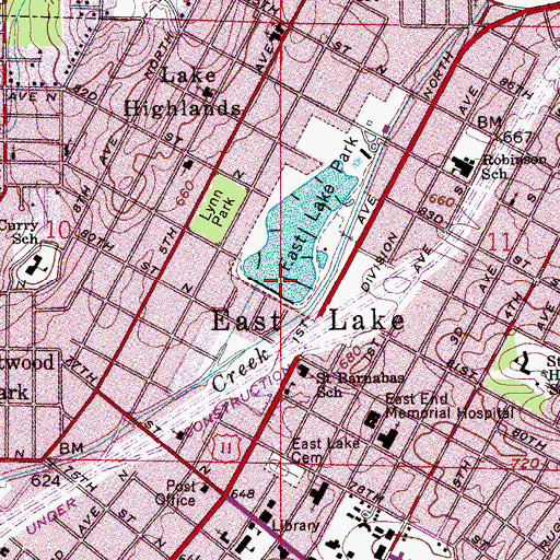 Topographic Map of East Lake Park Dam, AL