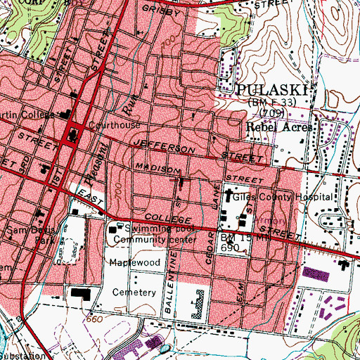 Topographic Map of East Hill Church of Christ, TN