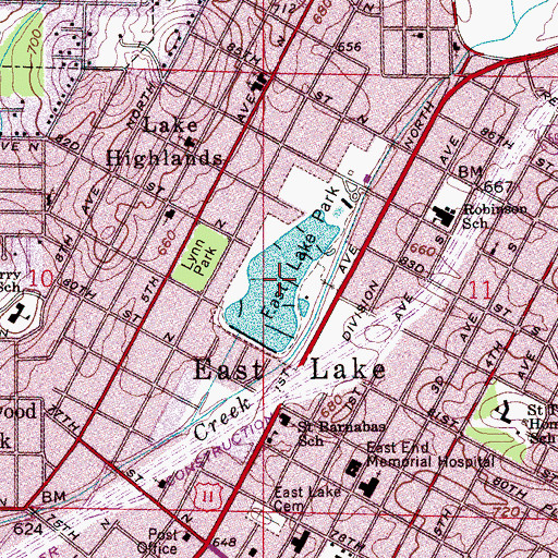 Topographic Map of East Lake, AL