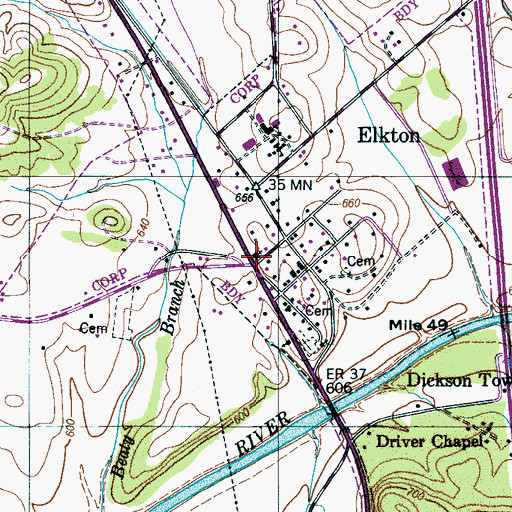 Topographic Map of Elkton United Methodist Church, TN