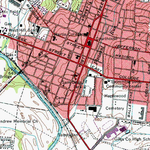 Topographic Map of First Baptist Church, TN