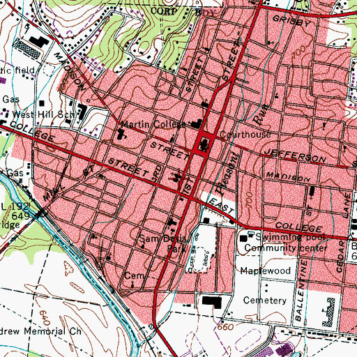 Topographic Map of First Presbyterian Church, TN