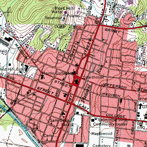 Topographic Map of First United Methodist Church, TN