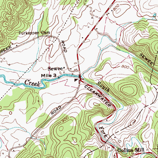 Topographic Map of Gettys Mill (historical), TN
