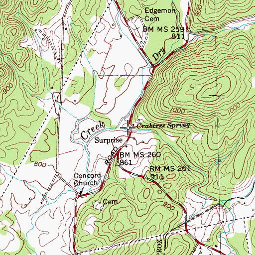 Topographic Map of Woodys Mill (historical), TN