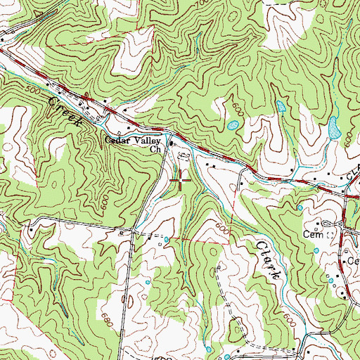Topographic Map of Cedar Valley Cemetery, TN