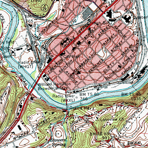Topographic Map of First Christian Church, TN