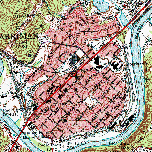 Topographic Map of Harriman Church of Christ, TN