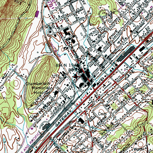 Topographic Map of Rockwood Church of Christ, TN