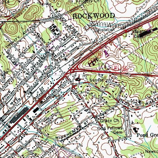 Topographic Map of Rockwood United Methodist Church, TN