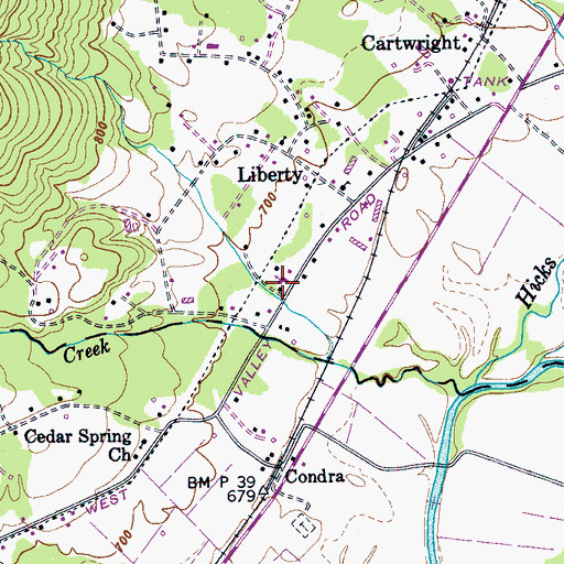 Topographic Map of Cartwright First Baptist Church, TN