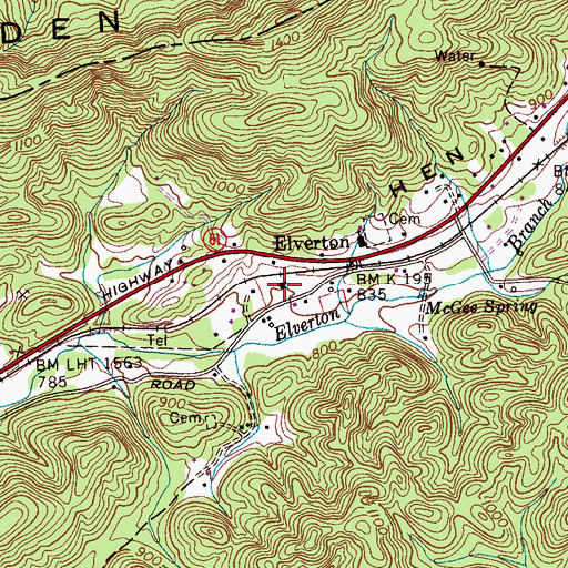 Topographic Map of Elverton School (historical), TN