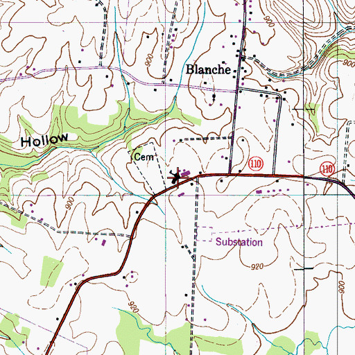 Topographic Map of Blanche School, TN