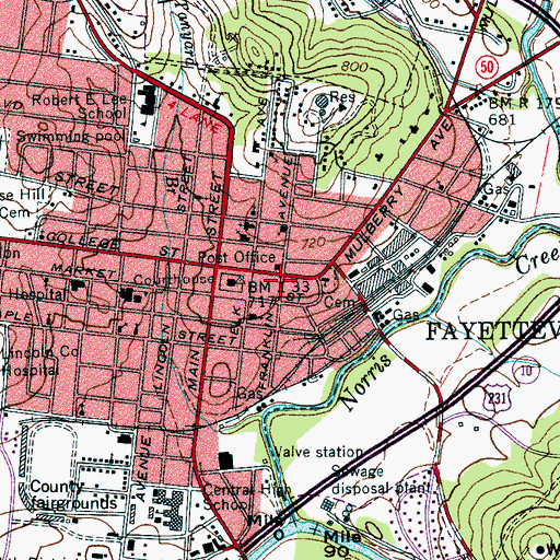 Topographic Map of Fayetteville City Hall, TN