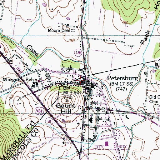 Topographic Map of First Baptist Church, TN