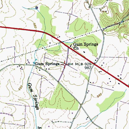 Topographic Map of Gum Springs Cemetery, TN
