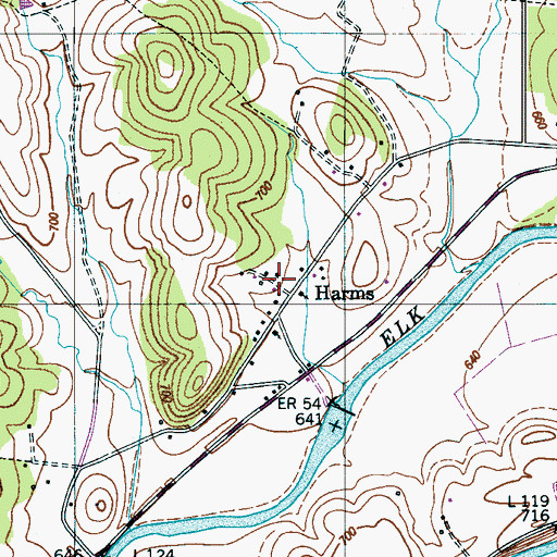 Topographic Map of Harms School (historical), TN