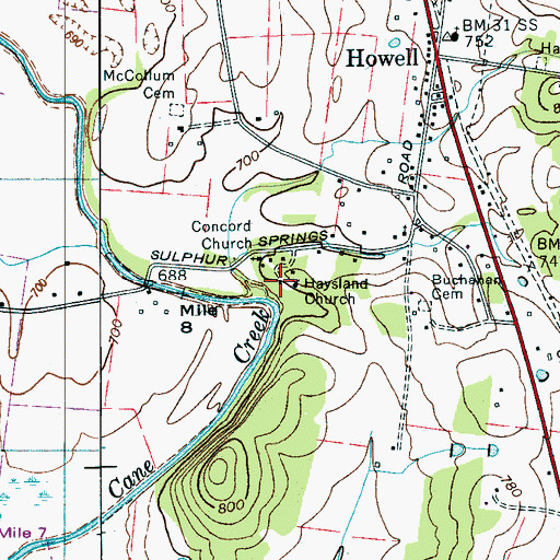 Topographic Map of Howell School (historical), TN