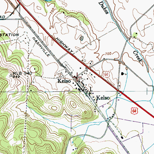 Topographic Map of Kelso Cumberland Presbyterian Church, TN