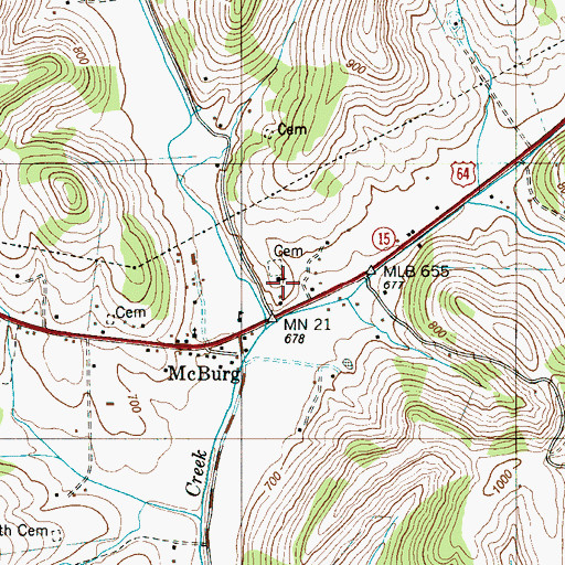 Topographic Map of McBurg Church of Christ, TN