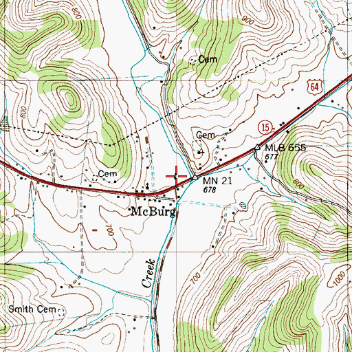 Topographic Map of McBurg Community Center, TN