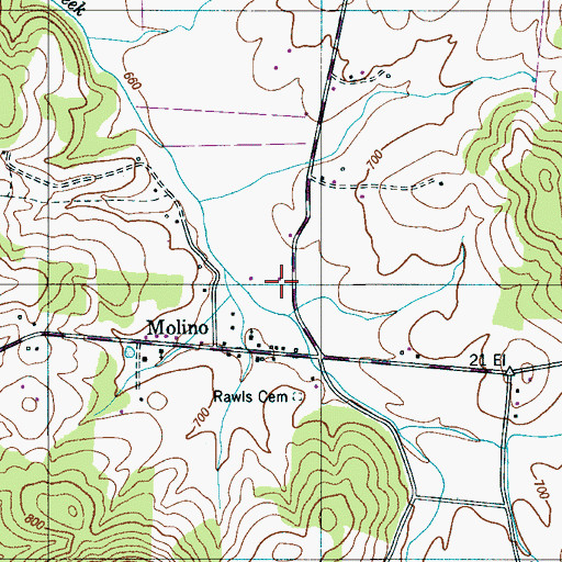 Topographic Map of Molino School (historical), TN