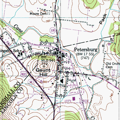 Topographic Map of Petersburg Cumberland Presbyterian Church, TN