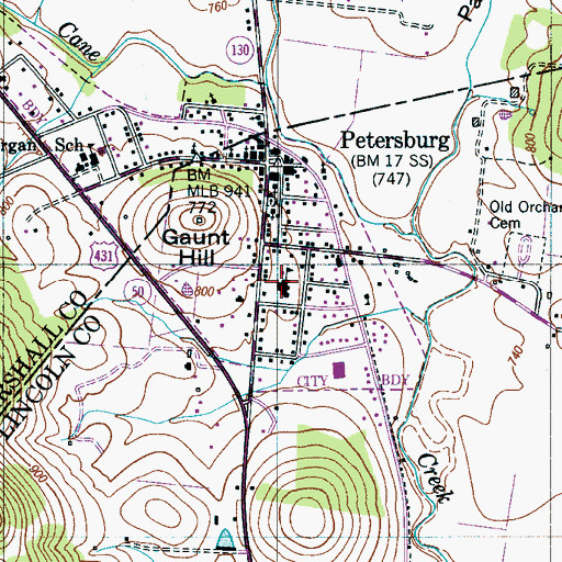 Topographic Map of Petersburg Elementary School (historical), TN