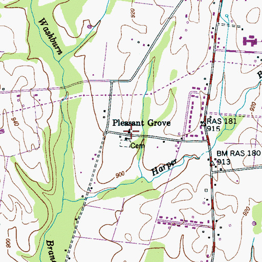 Topographic Map of Pleasant Grove Church, TN