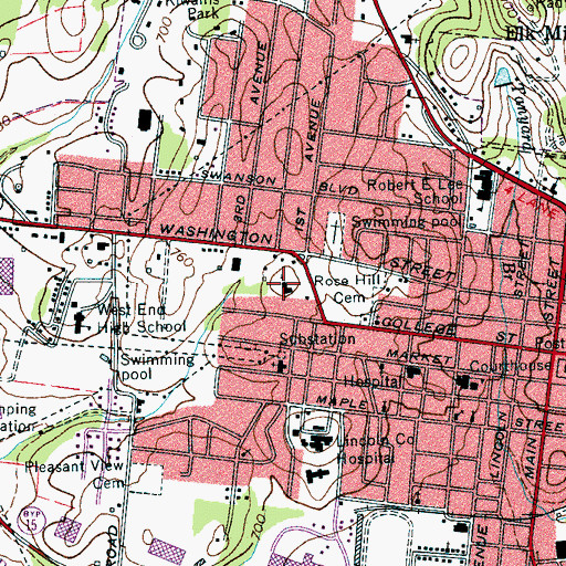 Topographic Map of West End Baptist Church, TN