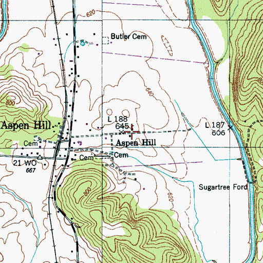 Topographic Map of Aspen Hill School (historical), TN