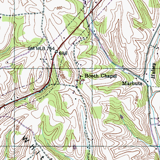 Topographic Map of Booth Chapel Cemetery, TN