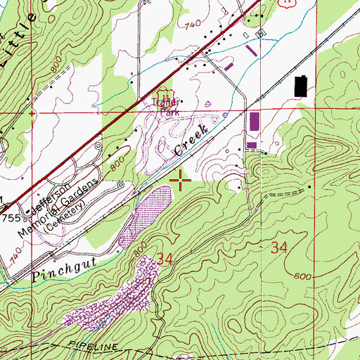 Topographic Map of Jefferson Memorial Gardens Dam, AL