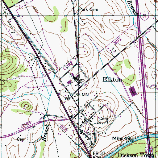 Topographic Map of Elkton Elementary School, TN