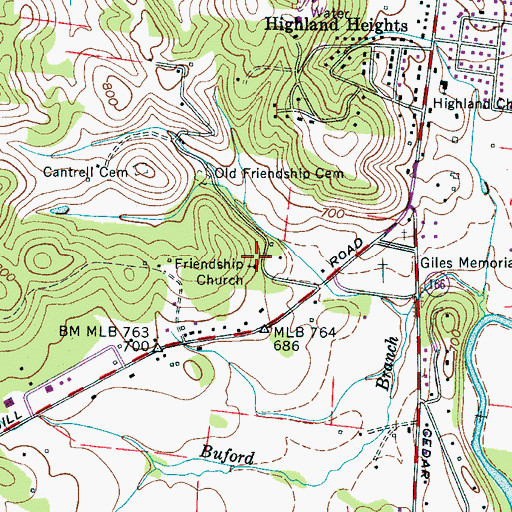 Topographic Map of Friendship School (historical), TN