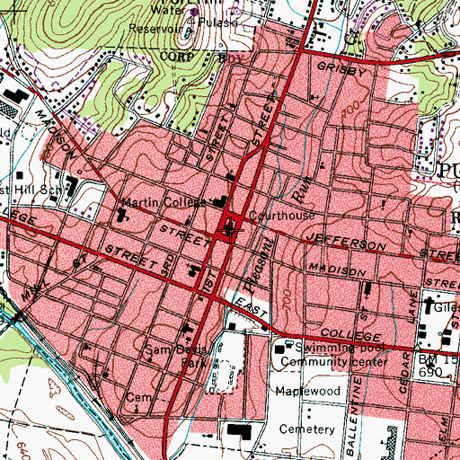 Topographic Map of Giles County Courthouse, TN