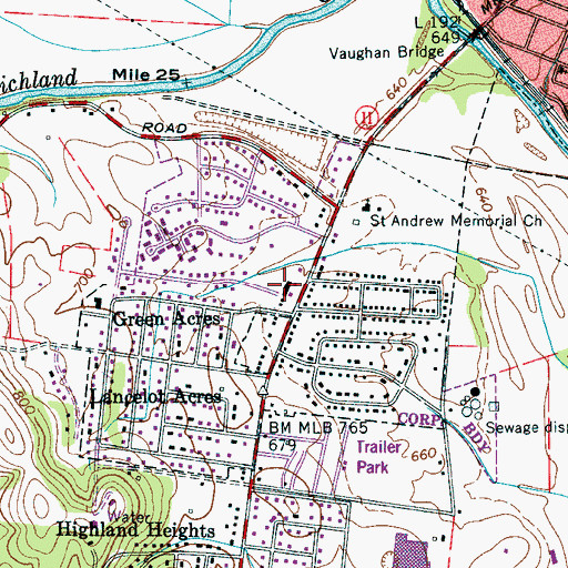 Topographic Map of Green Acres Shopping Center, TN