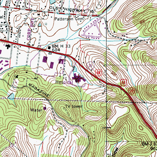 Topographic Map of Hillside Hospital, TN