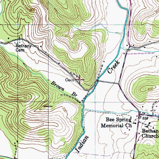 Topographic Map of Indian Creek Church (historical), TN