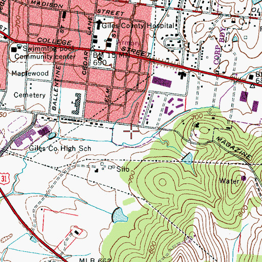 Topographic Map of Magazine Road Park, TN