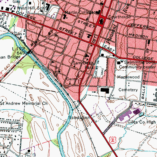 Topographic Map of Old Graveyard Memorial Park, TN