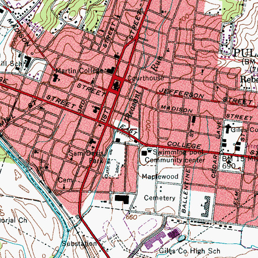 Topographic Map of Pleasant Run Park, TN