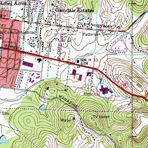 Topographic Map of Pulaski Area Vocational Technical School, TN