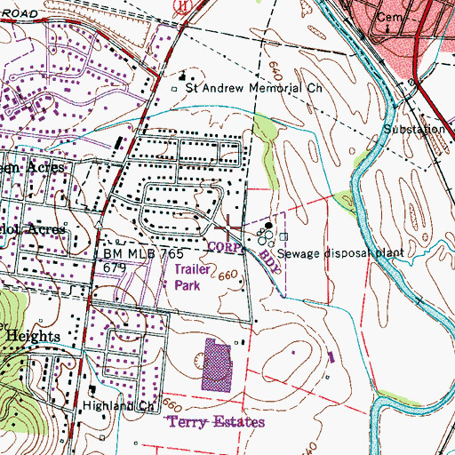 Topographic Map of Richland Park, TN