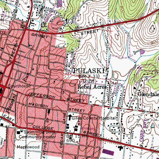 Topographic Map of Washington Heights Park, TN