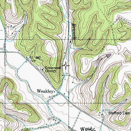 Topographic Map of Weakly School (historical), TN