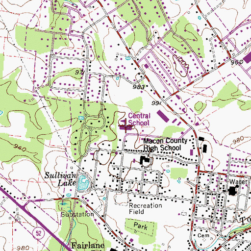Topographic Map of Central School, TN