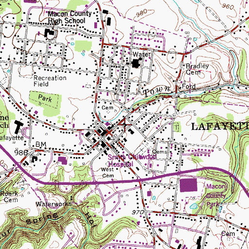 Topographic Map of Lafayette City Hall, TN