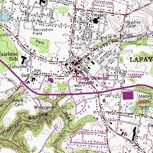 Topographic Map of Macon County General Hospital, TN